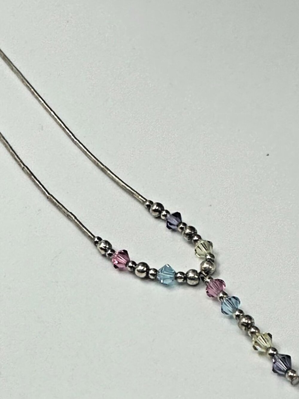 Sterling Silver Y Necklace Multi Color Crystal Bead Pendant Dainty 17"
